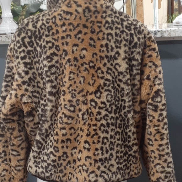 Vtg Joyce Leslie  faux fur leopard and leather reversible bomber  jacket size S - Picture 4 of 16